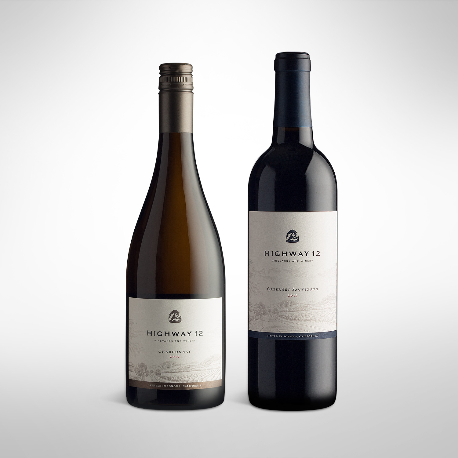 Highway 12 Chardonnay and Cabernet Wine Labels