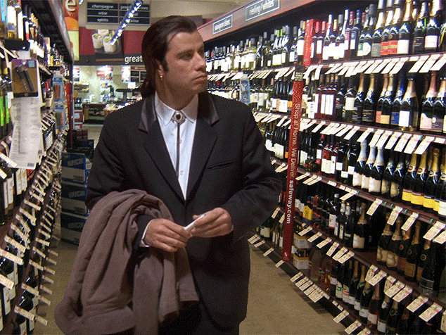 Travolta Wine Label Shopping at Safeway